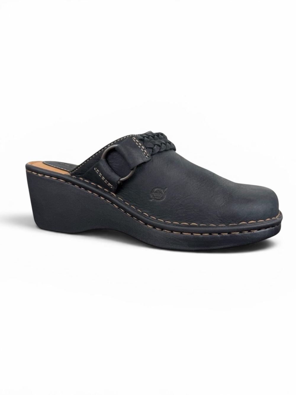 Born Black Leather Clogs Slip-On Block Heel Shoes Size 7 Classy Y2K Inspired NEW